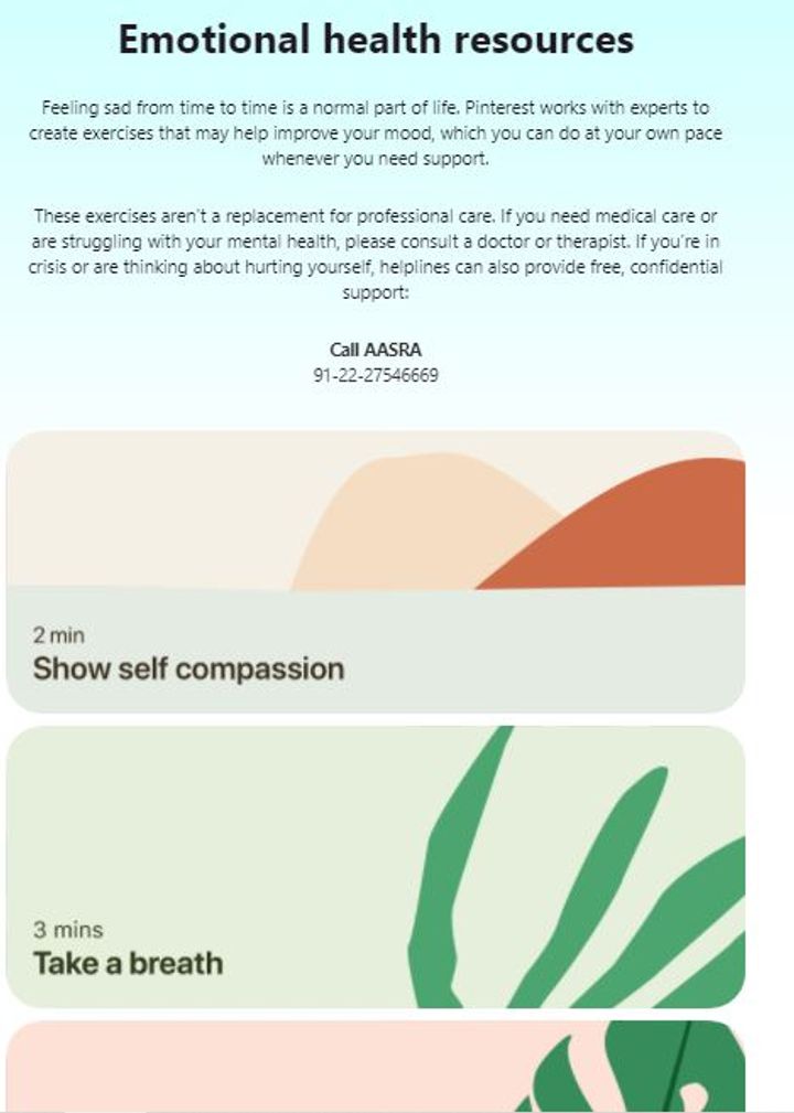 Pinterest well-being depression resources (Source: Pinterest)