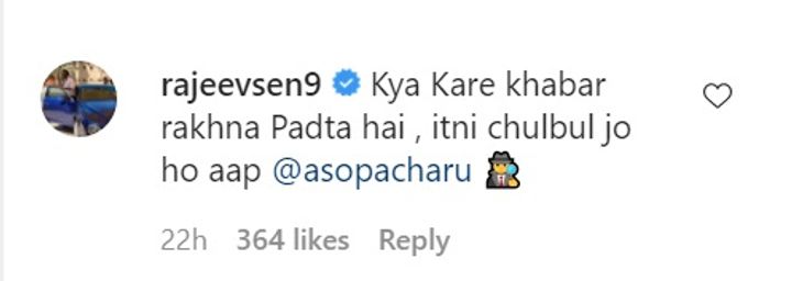 Rajeev Sen's comment on Charu Asopa's picture (Source: Instagram | @charuasopa)
