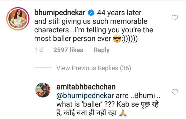 Bhumi Pednekar's comment (Source: Instagram | @amitabhbacchan)
