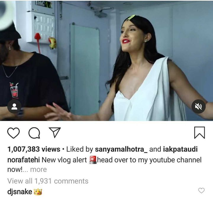 DJ Snake's comment on Nora Fatehi's Instagram