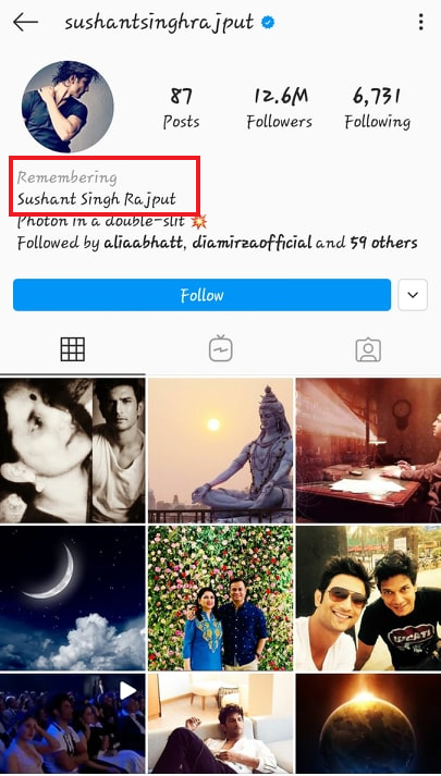 Sushant Singh Rajput's Instagram Profile