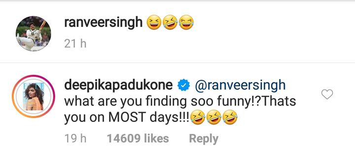 Deepika Padukone's comment on Ranveer Singh's Instagram post