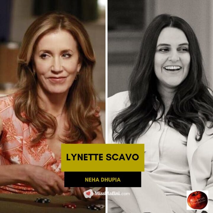 Felicity Huffman as Lynette Scavo on Desperate Housewives; Neha Dhupia (Source: Instagram | @nehadhupia)