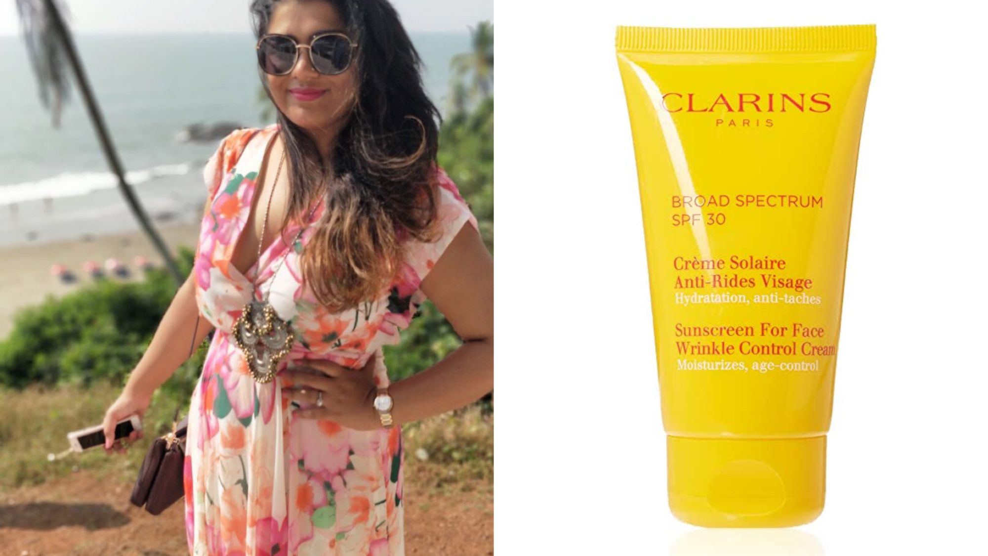 Barkha Chawla, Clarins Broad Spectrum SPF 30 Sunscreen (Source: www.amazon.in)