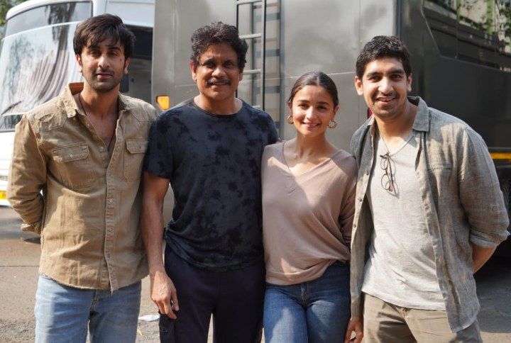 Nagarjuna Akkineni, Ranbir Kapoor, Alia Bhatt and director Ayan Mukerji from the sets of Brahmastra