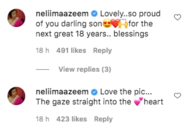 Neliima Azeem's comments on Shahid Kapoor's post (Source: Instagram | @shahidkapoor)