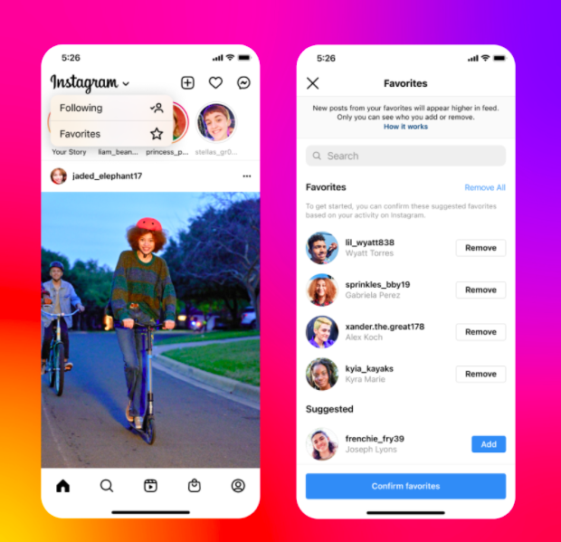 How to use Following and Favourites (Source: Instagram)