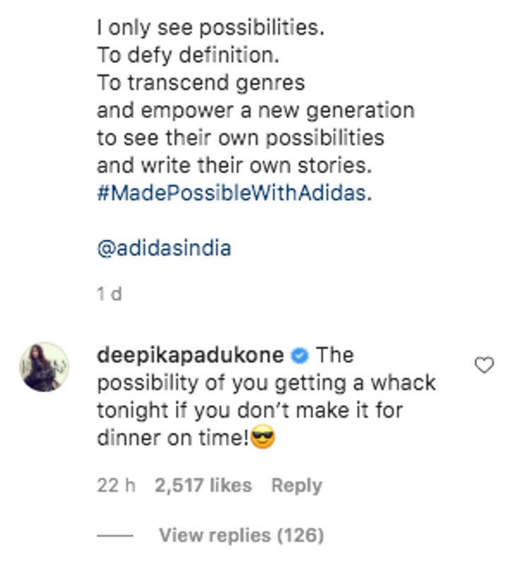 Deepika's comment on Ranveer Singh's video (Source: Instagram | @deepikapadukone)