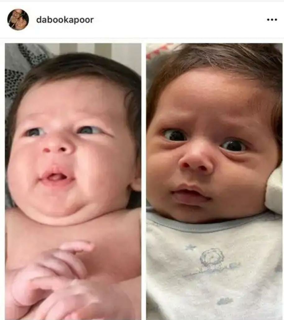 Collage of Kareena & Saif's newborn shared by Randhir Kapoor (Source: Instagram | @dabookapoor)