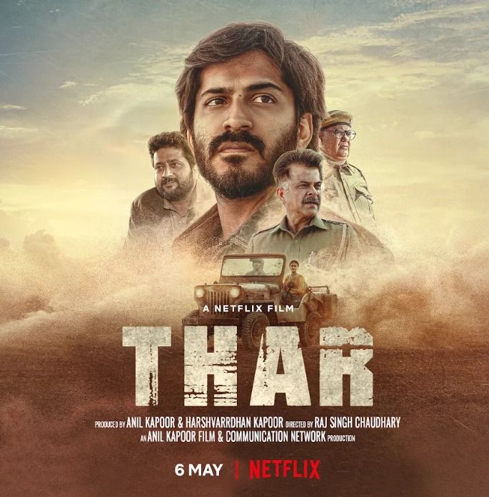 Harshvarrdhan Kapoor, Satish Kaushik, and Anil Kapoor on the poster of Thar