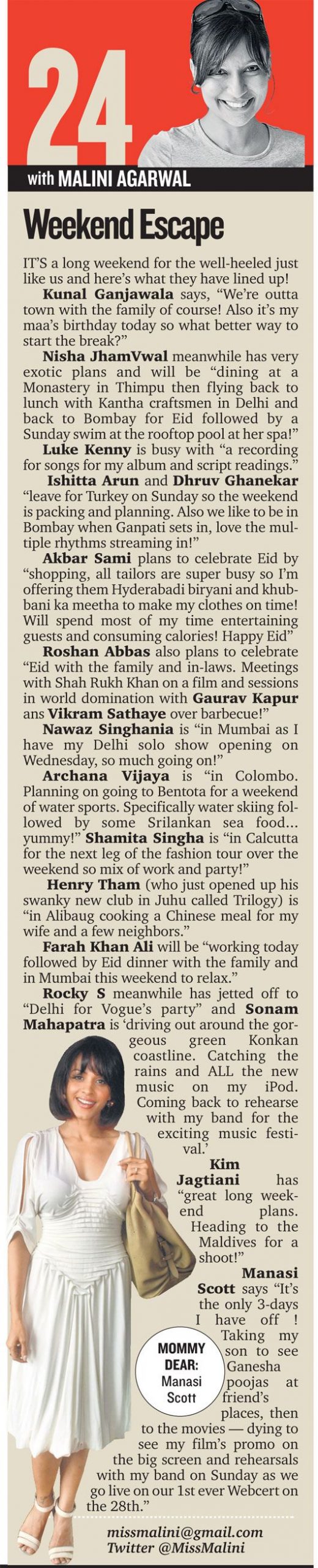 MissMalini in Mid Day: Celebrity Weekend Escapes