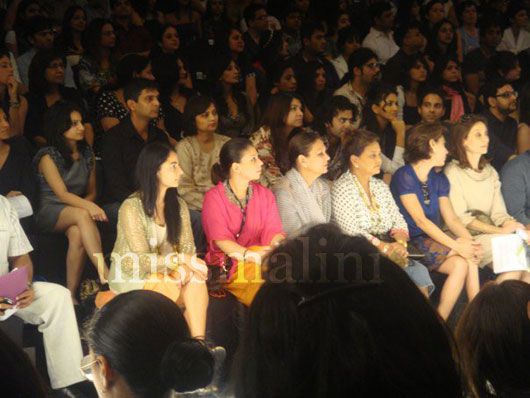 Front row: Sabina Chopra (Mrs. Lakme) and designer Nikasha (in pink!)
