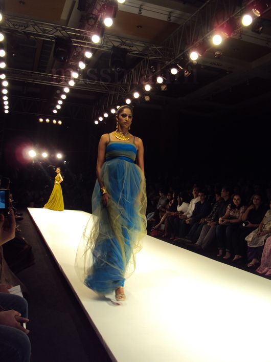 A model walks the ramp for Sangam Chains