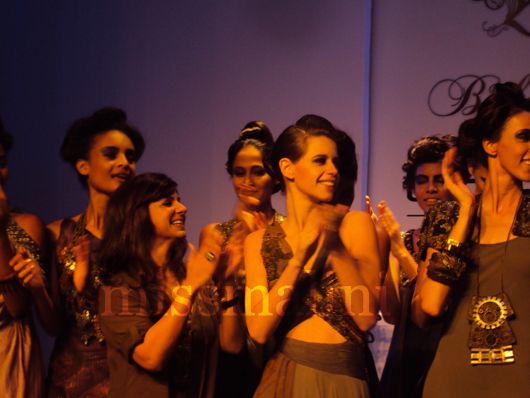 Babita Malkani and actress Kalki Koechlin with models at Lakme Fashion Week