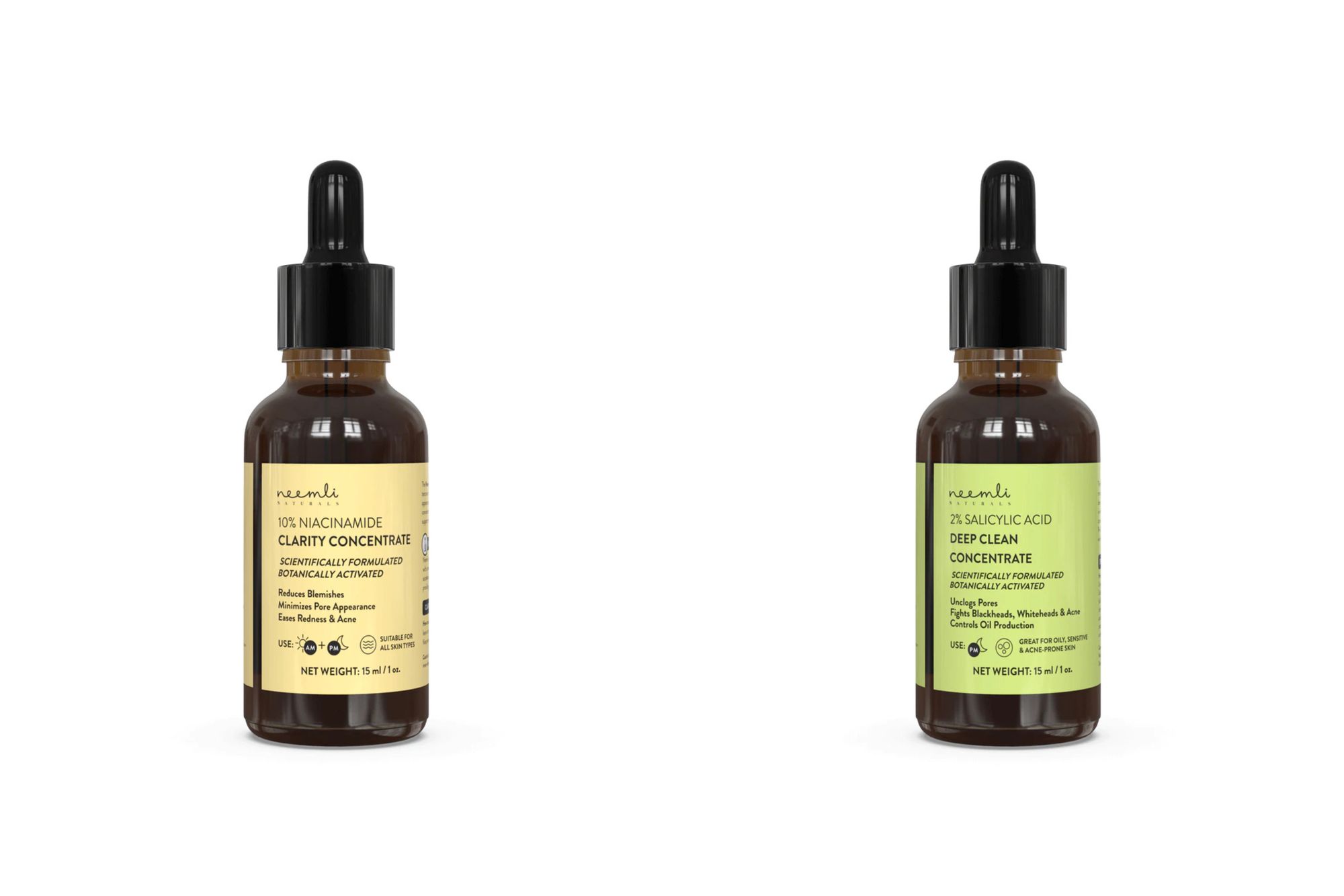 Neemli Naturals, 10% Niacinamide Clarity Concentrate and 2% Salicylic Acid Deep Clean Concentrate(Source: www.neemlinaturals.com)