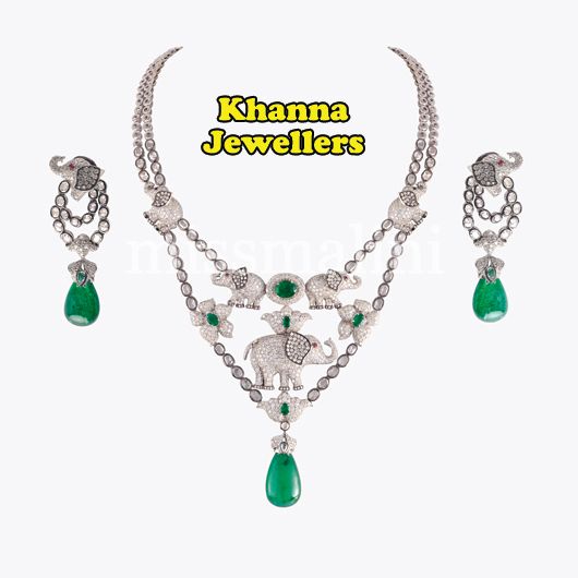 Khanna Jewellers' Zambian Emerald necklace and earrings