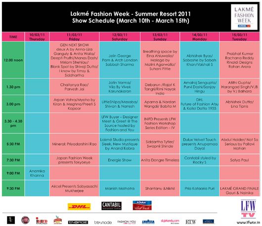 LFW SR 2011 Final Schedule