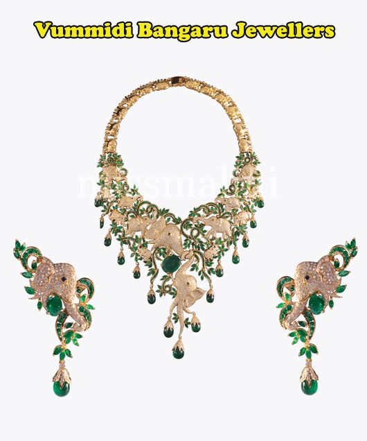 Vummidi Bangaru Jewellers' Zambian Emerald necklace and earrings