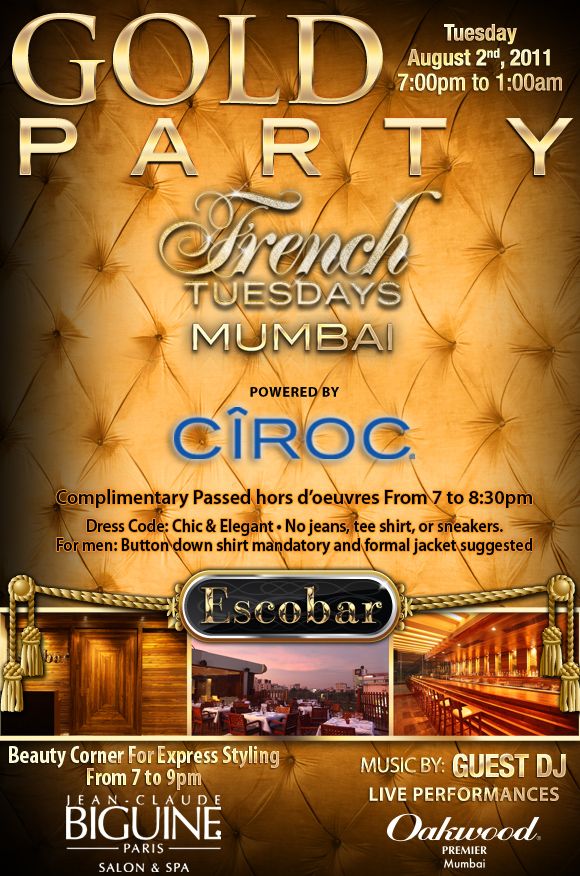 Save the Date: French Tuesdays Gold Party at Escobar, Aug 2nd