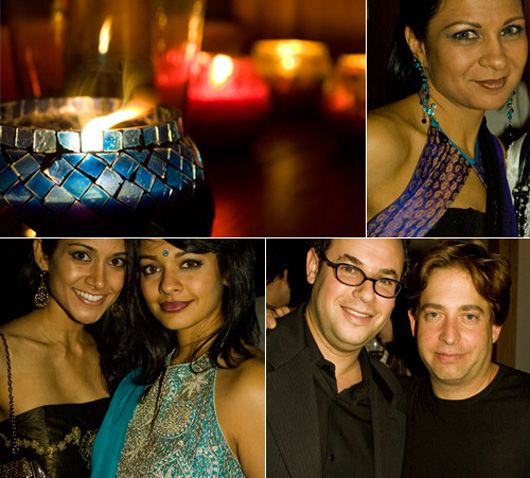 from top left: the atmosphere at the party, Anjula Acharia Bath, Charlie Walk, Warner Music Group’s Roger Gold, and actresses Pooja Kumar and Melanie Kannokada. Photographs by Sarah Mulligan (Photo courtesy: vanityfair.com)