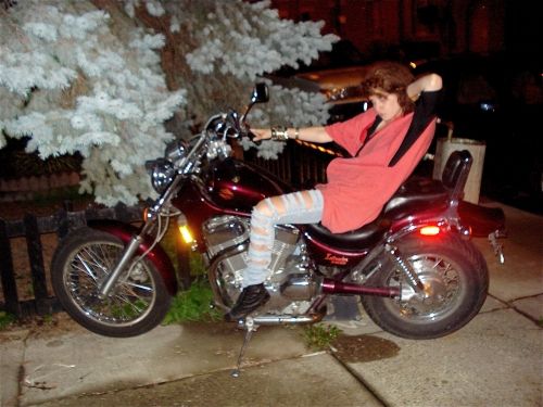 This is Leah, these are her jeans, and this is not her motorcycle.