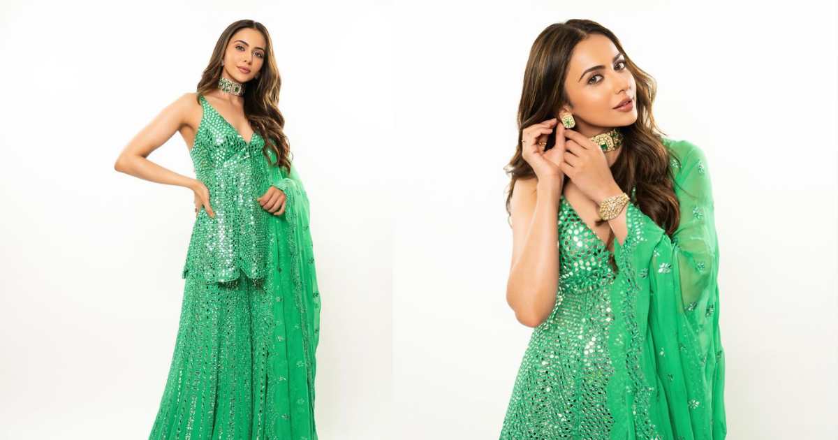 Rakul Preet Singh’s Green Mirror Work Sharara Suit Worth Rs 1,28,000 Is Wedding Fashion Done Right!