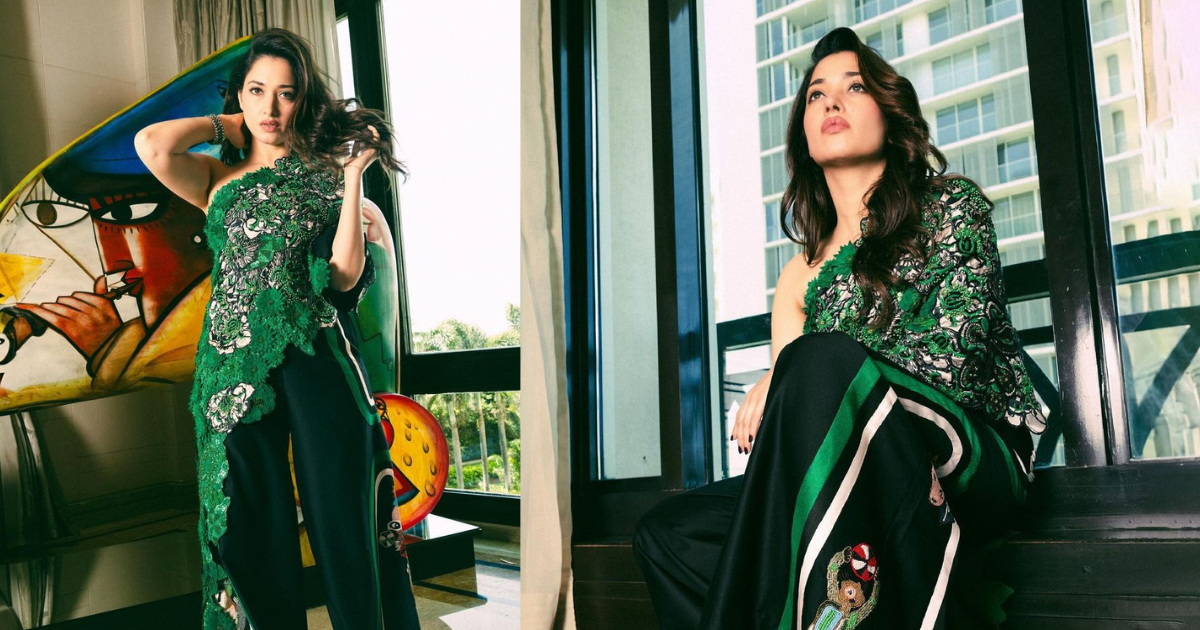 Tamannaah Bhatia&#8217;s Green And Black One-Shoulder Jumpsuit Screams Perfection!