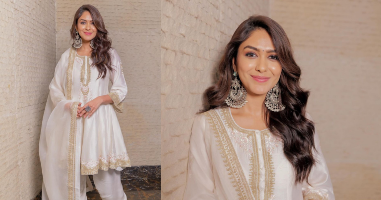 Mrunal Thakur In Gold And Ivory Kurta Set Is A Vision To Behold