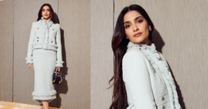Sonam Kapoor’s White Suit With Fringed Jacket, Pencil Skirt Screams Classic Retro Vibes!