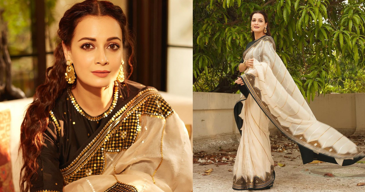 Dia Mirza&#8217;s Beige And Black Organza Saree Worth Rs 44K Serves Ethnic Style Goals!